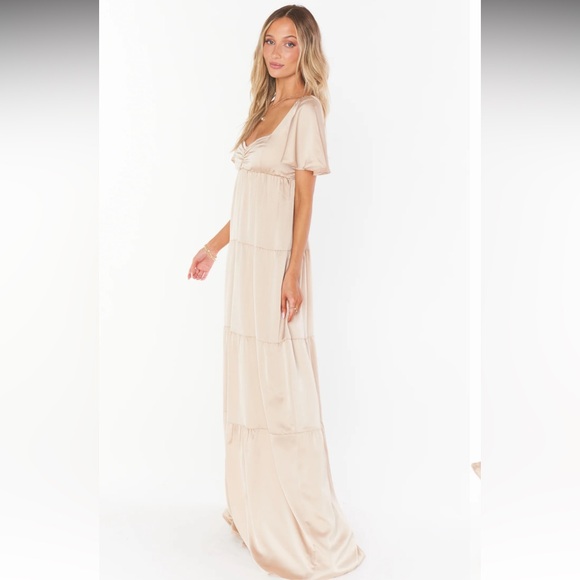 NWOT Show me your Mumu Nicole Maxi Satin Tiered Dress
Bridesmaid-Champagne - Picture 2 of 6